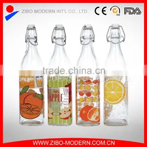 Decored Beverage 1 Liter 1000ml Wine Juice Water Milk Glass Bottle With Hermetic Lid thumbnail-1