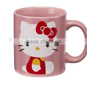 Pink Color Glaze Mug With Custom Decal Ceramic Mug Porcelain Kitty Mugs thumbnail-1