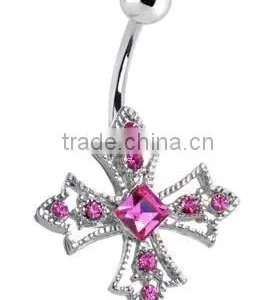 Athena Pink Cross Belly Button Ring,belly Ring,316L Body Piercing Jewelry thumbnail-1