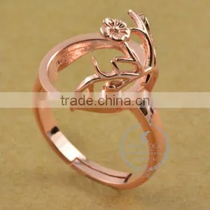 14mm 925 Sterling Silver Rose Gold Flower Branch Round Bezel Ring Base Blank Supplies DIY Findings 1216002 thumbnail-1