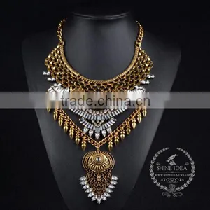 High Quality Vintage Rhinestone Chunky Statement Necklace Tin Alloy Fashion Women Pendant Necklace 6390139 thumbnail-2