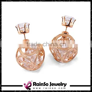 Dangling Crystal Hollow Rose Gold Double Sided Earrings thumbnail-1