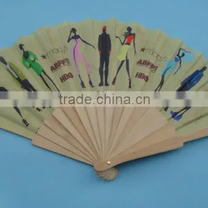 Chinese Fabric Folding Hand Fans With Wooden Handle thumbnail-1