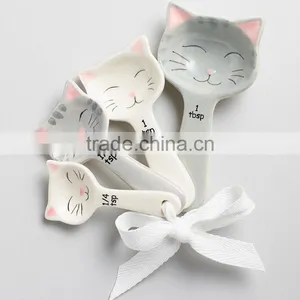 Cat Shaped Ceramic Measuring Spoons - White and Gray thumbnail-1