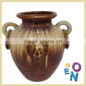 Cheap Handle Polished Clay Ceramic Vase Urns thumbnail-1