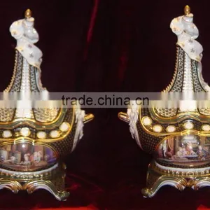 Luxury Royal Style Gilt Brass Soup Pot, Excellent Hand Painted Porcelain With Gold Plated Bronze Handle and Base Stockpot thumbnail-4