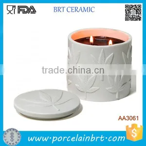 Creative Design Leaf Emboss Ceramic Candle Jar thumbnail-1