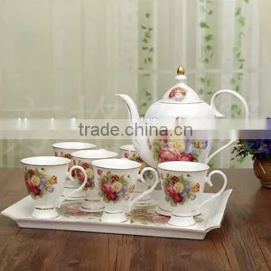 Drinkware New Bone China Gold Arabic Grace Porcelain Tea Set With Tray thumbnail-1