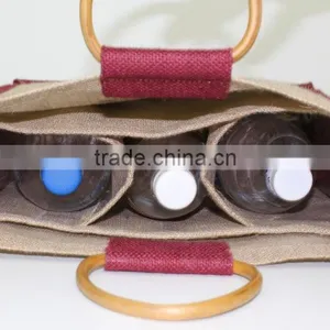 Eco-Friendly 3 Wine Bottle Jute Bag - Features Cane Handles, Plastic Window and thumbnail-4