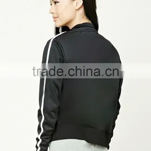 Wholesale Track Jackets Mock Neck Long Sleeve Contrast Stripe Ribbed Trim Running Sports Varsity Jacket Black Varsity Jacket thumbnail-4