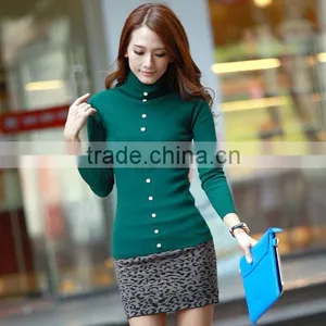 Ladies Fashion O-neck Solid Long Slim Knit Winter Button Woman Sweater thumbnail-1