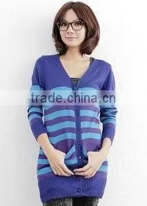 100% Cashmere Color Stripe Ladies Sweater(cardigan) thumbnail-1