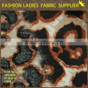 New Fashion Leopard 100% Rayon Challis Print Fabric Wholesale for Ladies' Dress Shirt Animal Print Dress , 30*30/68*68 thumbnail-6