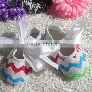 2015wholesaleColorful Chevron Girls Baby Shoes With Cute Ribbon Shoelace Prewalker Toddlers Cotton Walking Shoes thumbnail-5