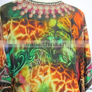 SILK DIGITAL Print Embellished Kaftan CAFTAN Tunic Poncho Blouse thumbnail-6