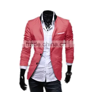 Mens Korean Slim Fit Fashion Blazer Suit Jacket Black Gray Red Size M to 2XL Male Blazers Mens Coat Wedding Dress thumbnail-1