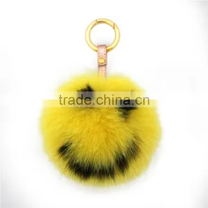 Myfur Cute Smile Face Handmade Fox Fur Pom Pom Charm Real Fur Pompom Wholesale thumbnail-1