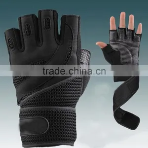 Black Mesh Finger Less Gloves With Padded Palm ,Cycling Gloves thumbnail-2