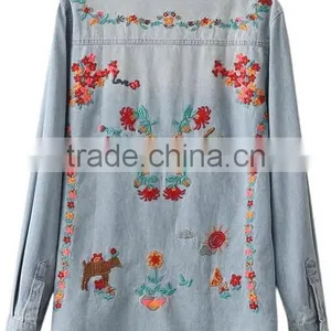 Runwaylover EY2348B New Design 2017 Ladies Fashion Embroidery Denim Blouse thumbnail-2