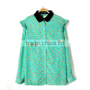 Womens Long Sleeve High Quality Printed Chiffon Shirt thumbnail-1