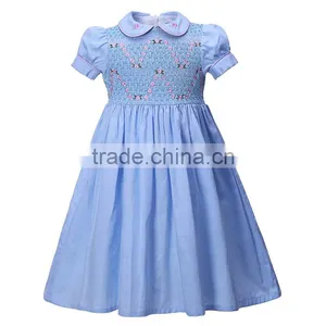 Latest Fashion Blue Smocked Dress Girls Stunning Smocking Clothing thumbnail-1