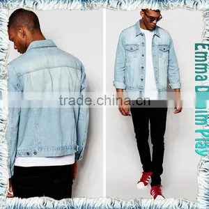 2016 Men's Dipped Bleach Washed Twill Blue Denim Jacket With Metal Button thumbnail-3