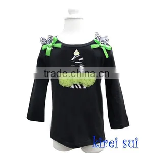 Kids Lime Green Rosettes 3rd Birthday Zebra Cupcake Black Long Sleeves Tops 1-7Y thumbnail-1