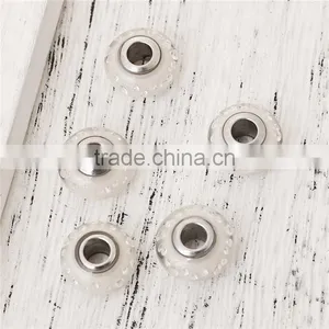 Lampwork Glass & Cubic Zirconia European Style Large Hole Charm Beads Round Clear W/ Stainless Steel Silver Tone Core thumbnail-3