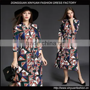 New Designs Elegant Women Printed Loose Shirt Printed Dress With Pattern Satin Dress Designs thumbnail-1