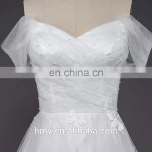 White Ruffled Tulle Off-shoulder Neckline Dress Elgant Beading Wedding Gown for Weddings thumbnail-4