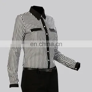 Classical Black and White Stripe Ladies Blouse or Tops thumbnail-2