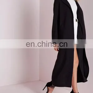 China Factory Custom Fashionable Women Black Color Long Style Wool Coat Women Warn Winter Coat thumbnail-2