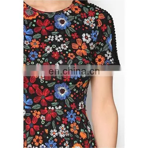 OEM Women Wear Fashion Dress Black Floral Sleeveless Lace Insert Dress thumbnail-6