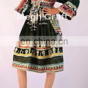 Afghan Kuchi Handmade Costume Dress- Tribal Ethnic Frock With Coins -afghanistan Wedding Dress -Banjara Dress With Tassels thumbnail-3