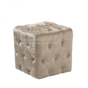 Velvet Ottoman Chair With Buttons Solid Wood Frame HL-7032 thumbnail-1