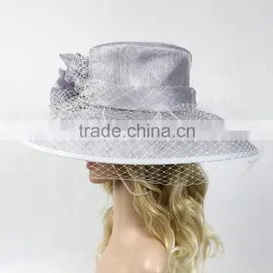 Women's Kentucky Derby Church Wedding Noble Dress Hat Linen With Flower and Veil Quality Choice thumbnail-4
