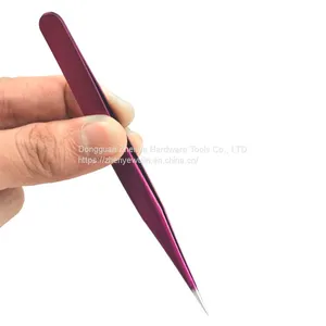 Stainless Steel Macaron Purple Hand Account Tool Tweezers Graft Eyelashes Multifunctional Bird's Nest Straight Elbow Diy Cute Sticker Straight Head thumbnail-2