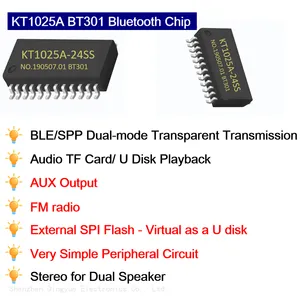 KT1025A BT301 Bluetooth Audio Chip IC Stereo MP3 Voice Download Module SPI Flash BLE 5.0 Data Transmission Solution AUX FM TF Card U Disk Playback thumbnail-1