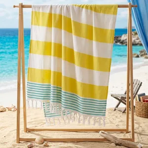 Geometric Turkish Pestemal Beach Towel - Chevron Diamond Pattern Fouta Towel With Fringe, Quick Dry Packable Swim Towel thumbnail-1