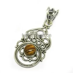 Perfect Brown Of Tiger Eye 925 Sterling Silver Jewelry Pendant, India Wholesaler Silver Jewelry, Fabulous Designs Silver Jewelry thumbnail-3