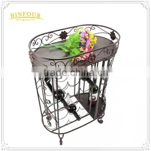 Metal Wine Rack Iron Bottle Wine Cabinet Antique Style With Glass Holder thumbnail-5