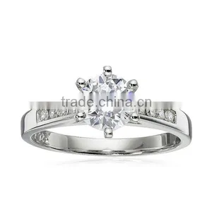 Platinum Plated Sterling Silver Solitaire Cubic Zirconia Rings thumbnail-1