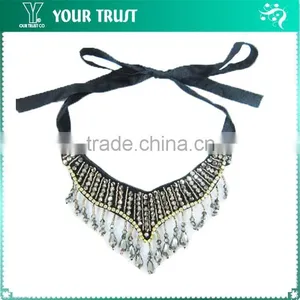 Gray V Bead, Rhinestone Tassel Wholesale Neckline Rhinestone thumbnail-1