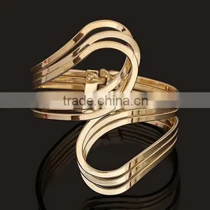 Yellow Gold Plated Statement Punk Fashion Metal Opening Cuff Bangle Bracelet thumbnail-3