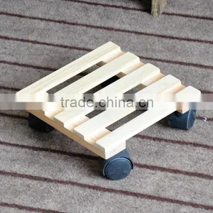 Beautiful Pine Wood Flower Pot Tray With Wheels thumbnail-4