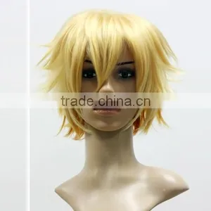 Factory Supplier Cosplay Short Green Gold Yellow Blonde Wig Synthetic Wig Naruto Cosplay Wig thumbnail-4