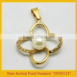 New Arrival Stainless Steel Gold Flower Crystal Pearl Pendant For Lady thumbnail-1