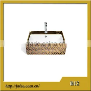 B12 Hot Sell Good Quality Golden Rectangular Basin, Single Hole Art Basin thumbnail-1