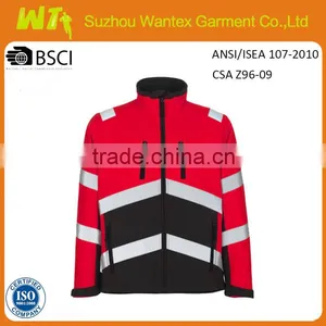 Red and Black Reflective Safety Softshell Jacket Wholesale Safety Softshell Clothes Comfortable Workwear for Woman thumbnail-1