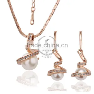 18KRG Rose Gold Plated White Pearl Pendant Charm DIY Supplies Earrings and Necklace Jewelry Set PS040 thumbnail-1